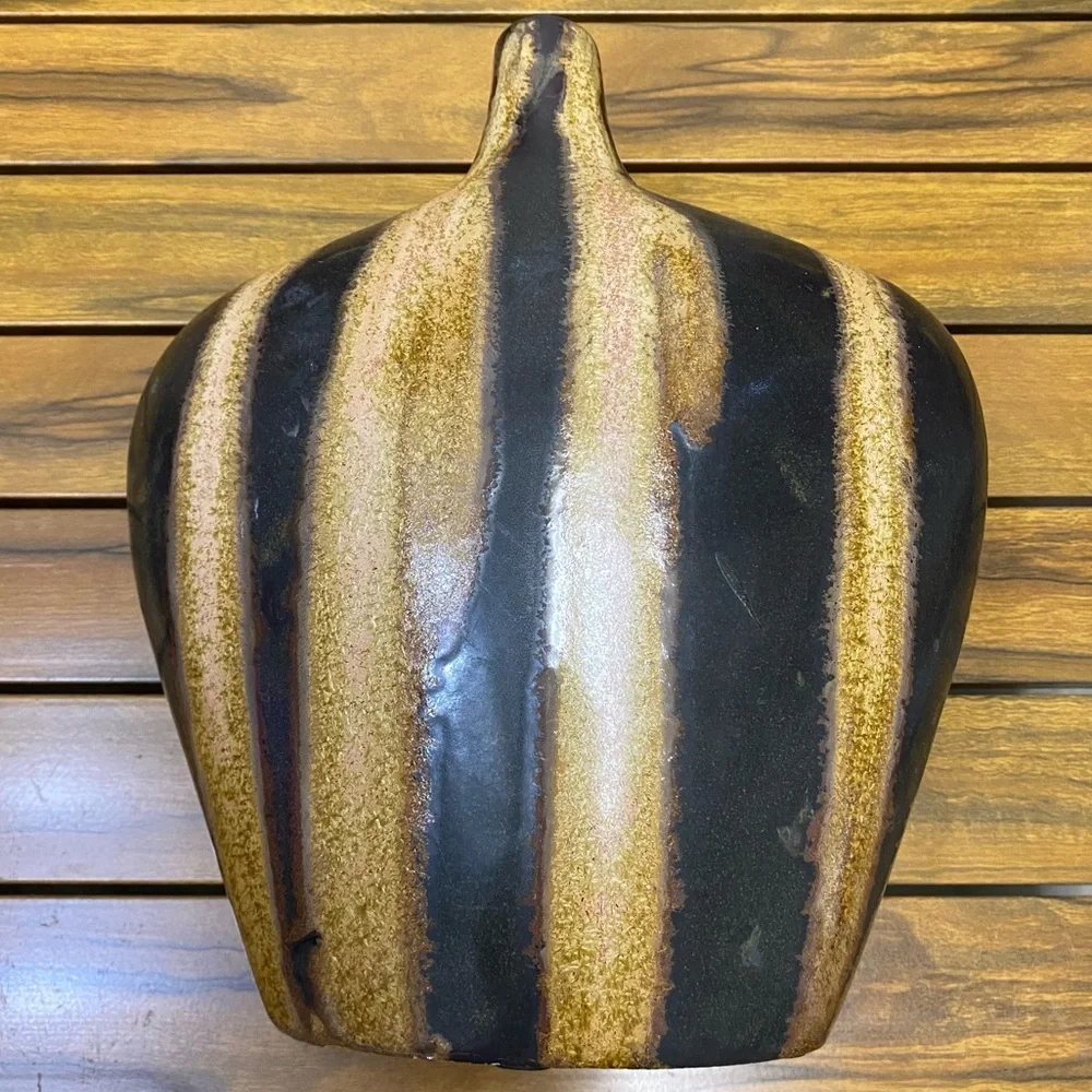 MCM Bud Vase Ceramic Porcelain Studio Pottery Glazed Drip Stripes Large